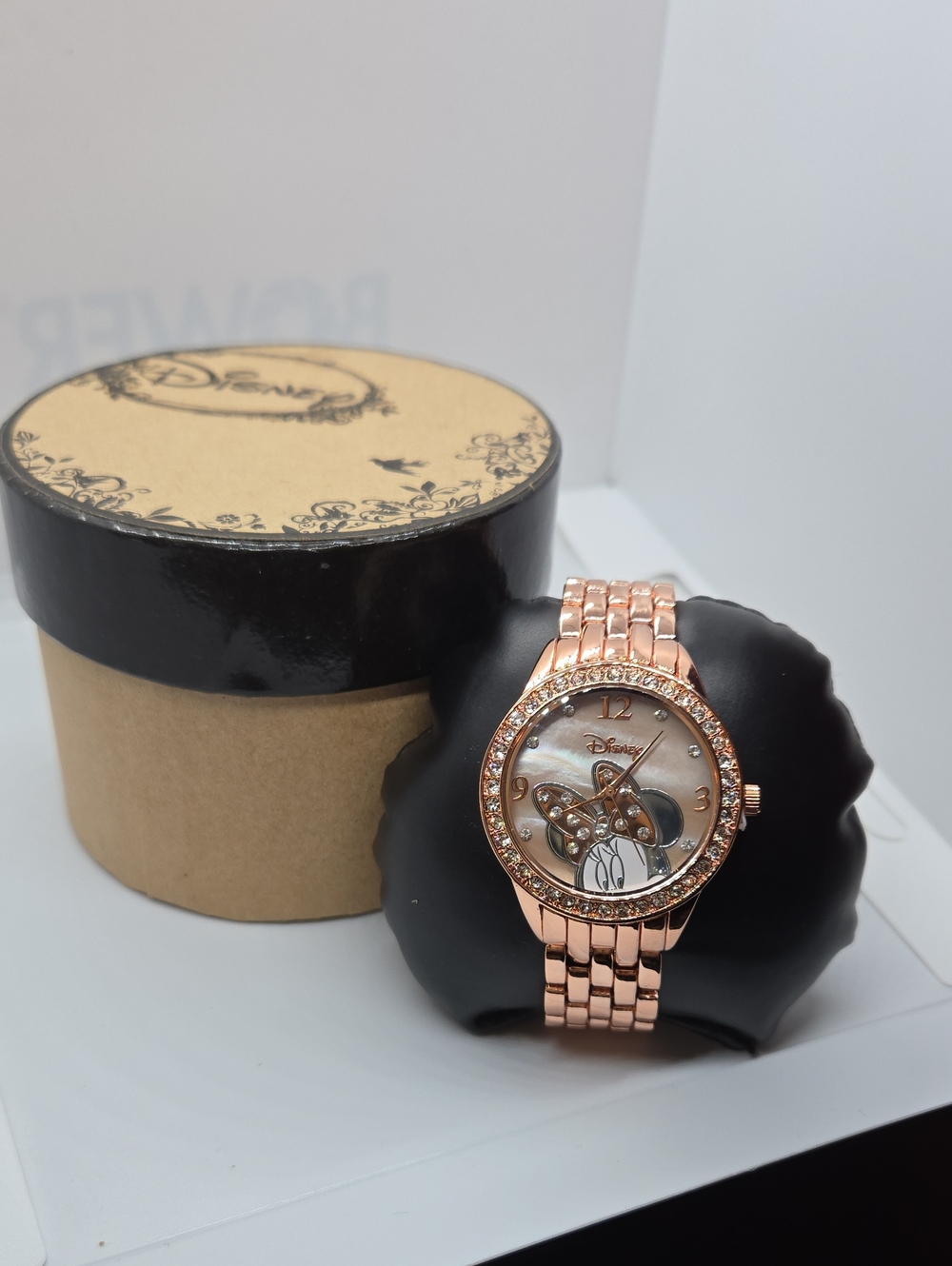 VTG - Disney Womens Watch Minnie Mouse MOP Dial Rose Gold Tone Rhinestone Bezel